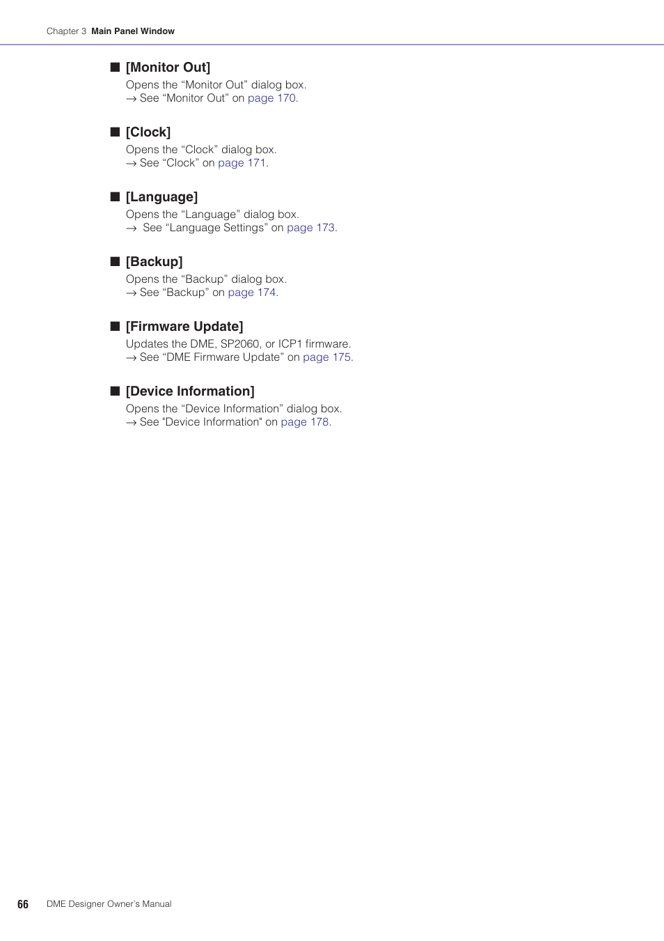 See “[clock]” on | Yamaha DME User Manual | Page 66 / 501