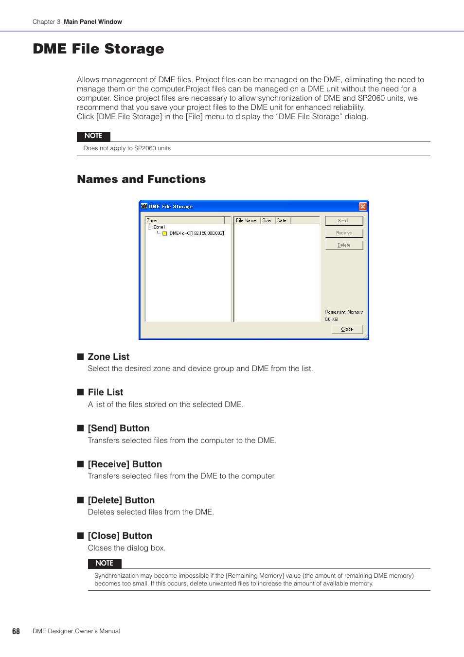 Dme file storage, Files can be saved in the dme unit, Names and functions | Yamaha DME User Manual | Page 68 / 501