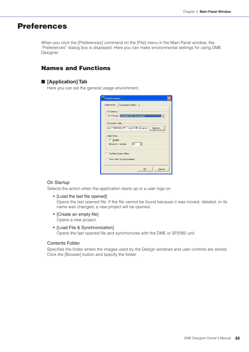 Preferences, Ences” on, Names and functions | Yamaha DME User Manual | Page 69 / 501