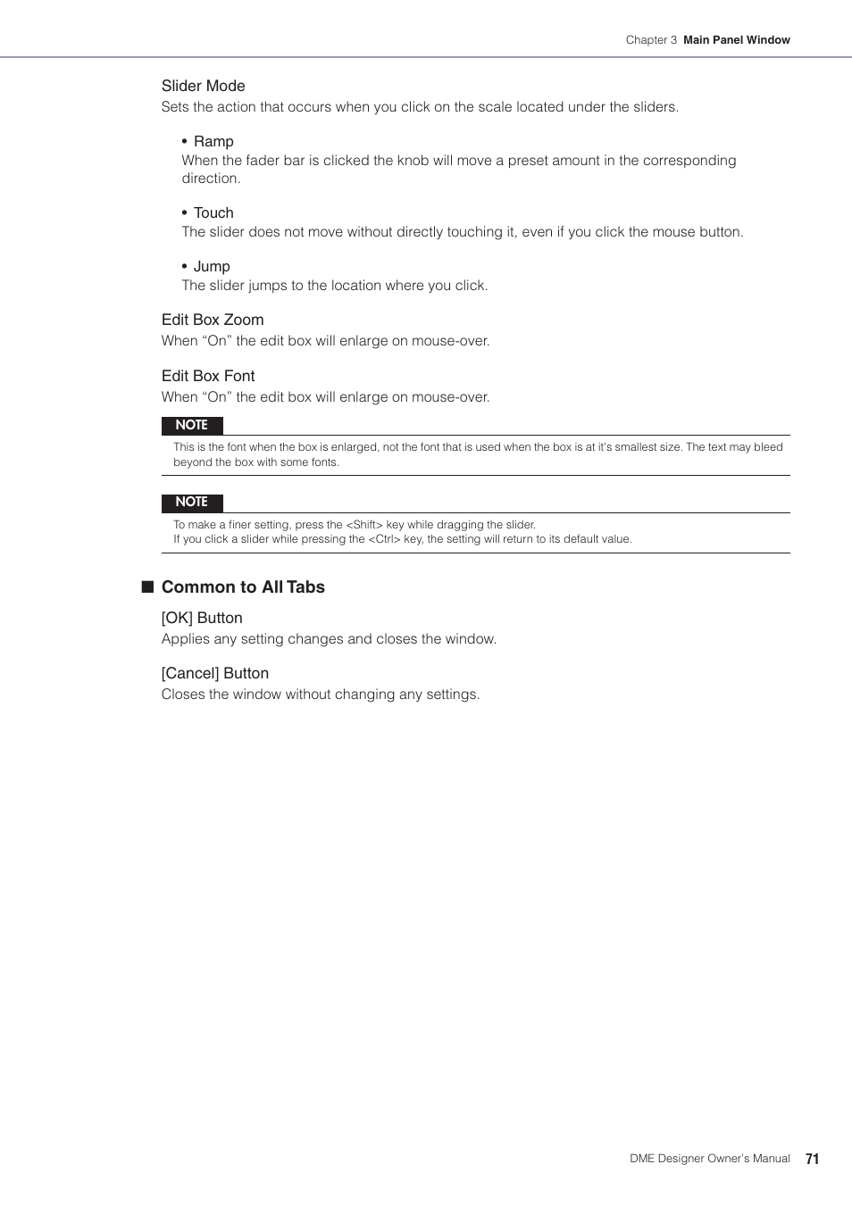 Common to all tabs | Yamaha DME User Manual | Page 71 / 501