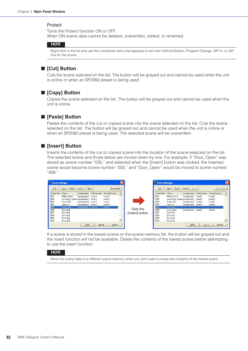 Cut] button, Copy] button, Paste] button | Insert] button | Yamaha DME User Manual | Page 82 / 501