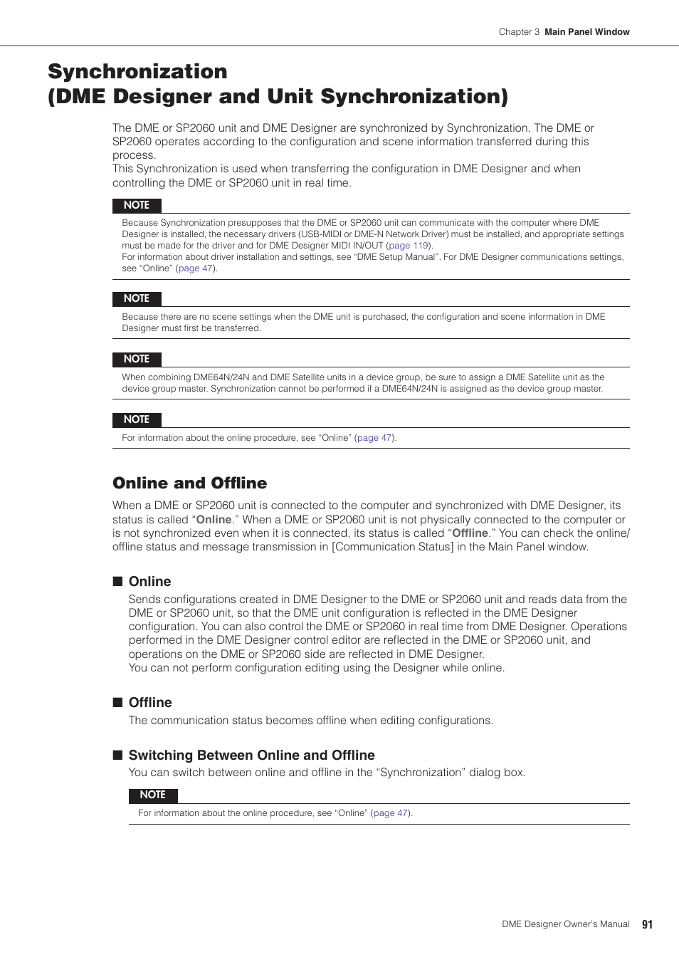 Om the dme unit, Online and offline, Online | Offline, Switching between online and offline | Yamaha DME User Manual | Page 91 / 501