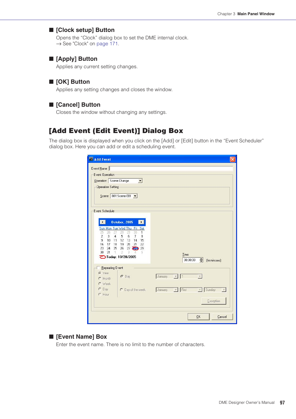 Add event (edit event)] dialog box | Yamaha DME User Manual | Page 97 / 501