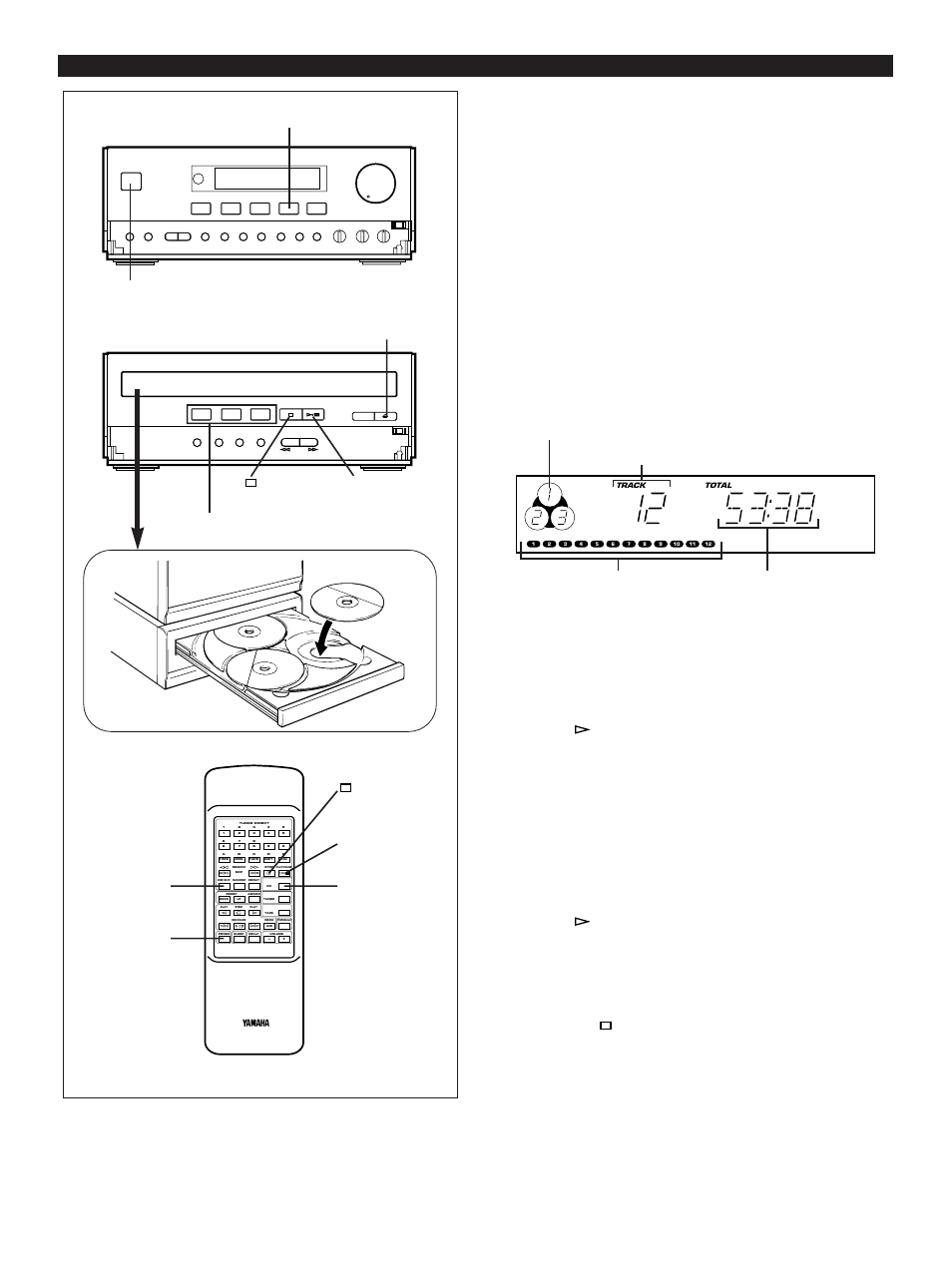 Cd playback, Compact disc player operation, For easier operation | Receiver cd player, Press the cd input selector button, Press the open/close button to open the disc table, Press the stop button, Power | Yamaha CC-70W User Manual | Page 17 / 51