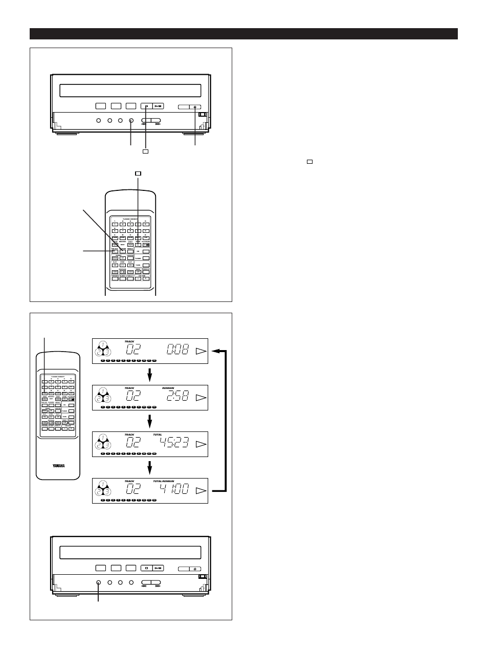 Random play, Switching the time display, Compact disc player operation | Cd player, Load discs and close the disc table, Time | Yamaha CC-70W User Manual | Page 23 / 51