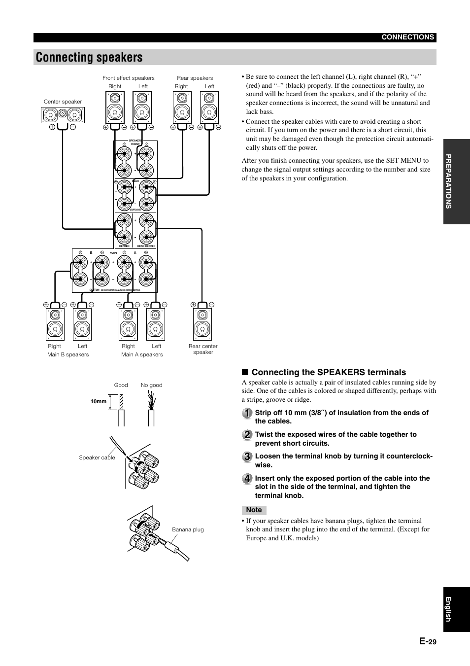 Connecting speakers, Connecting the speakers terminals | Yamaha DSP-AZ1 User Manual | Page 31 / 110