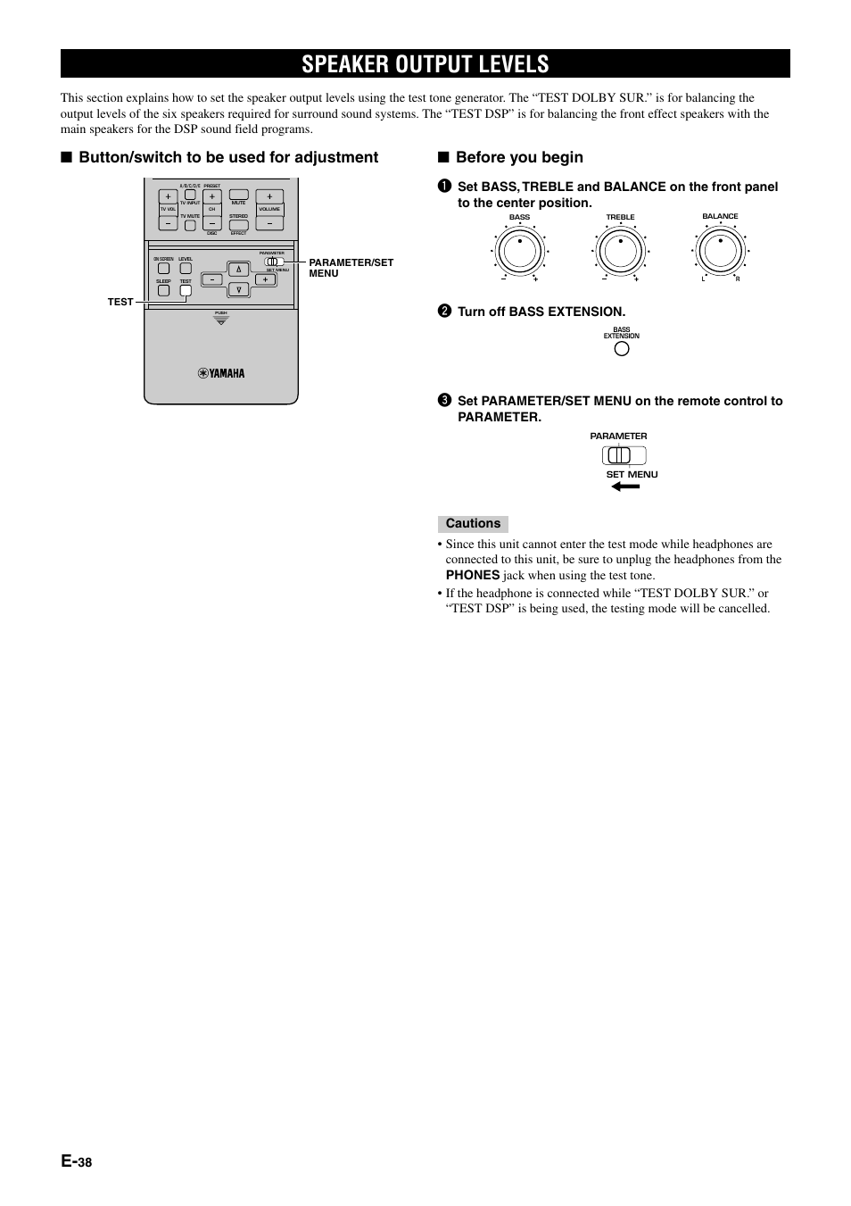 Speaker output levels, Turn off bass extension | Yamaha DSP-AZ1 User Manual | Page 40 / 110