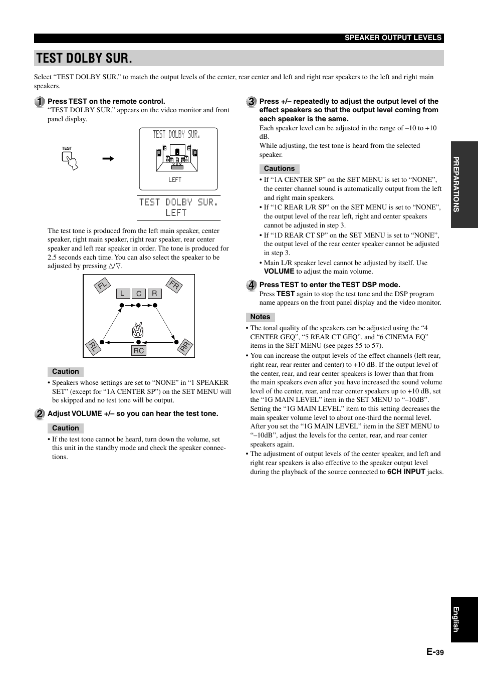 Test dolby sur | Yamaha DSP-AZ1 User Manual | Page 41 / 110