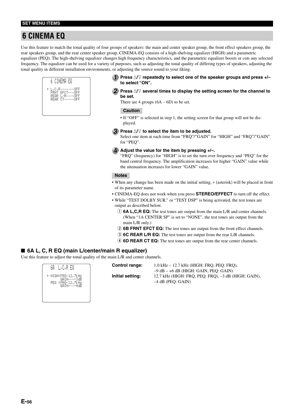 6 cinema eq, 6a l,c,r eq | Yamaha DSP-AZ1 User Manual | Page 58 / 110