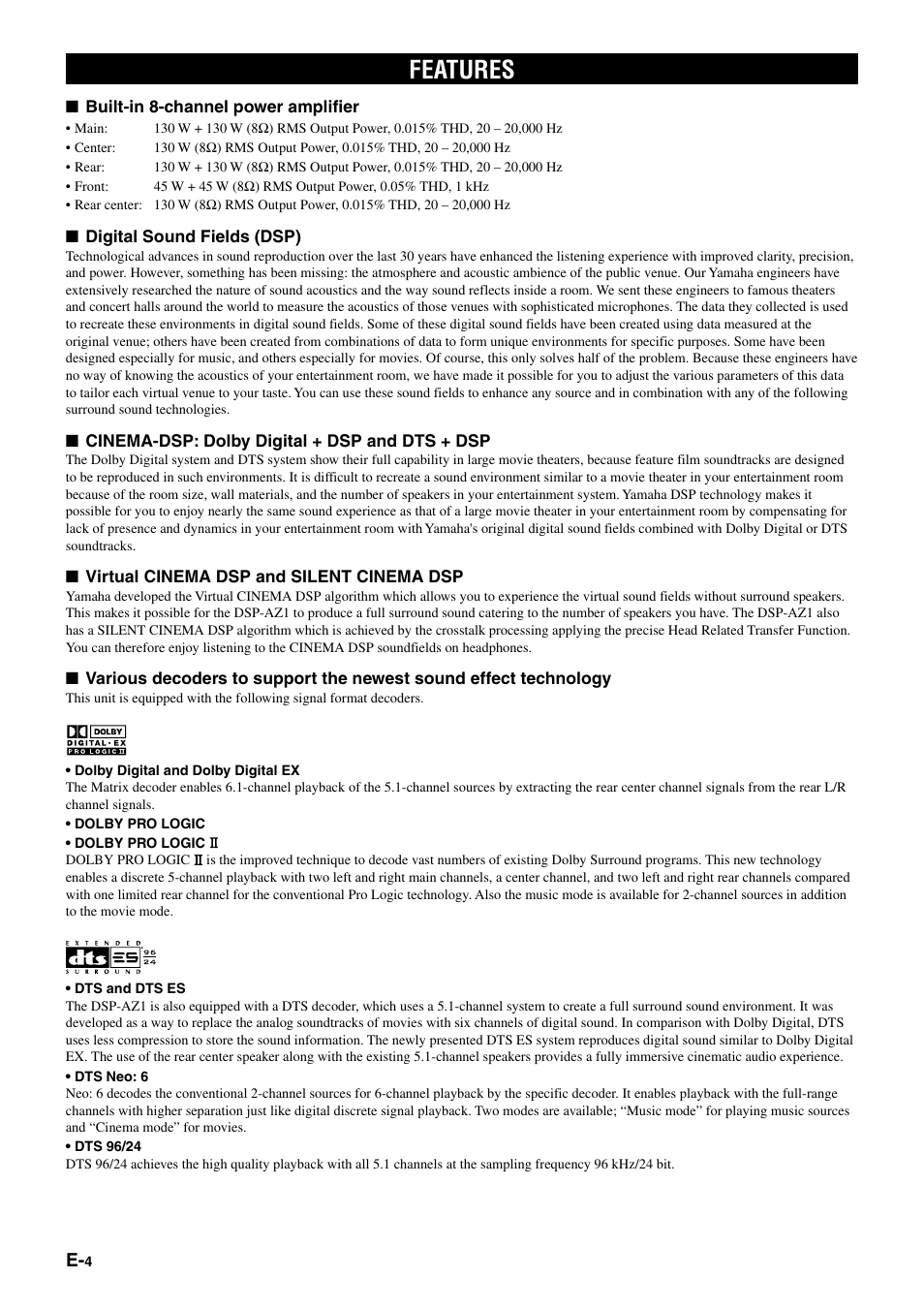 Features | Yamaha DSP-AZ1 User Manual | Page 6 / 110