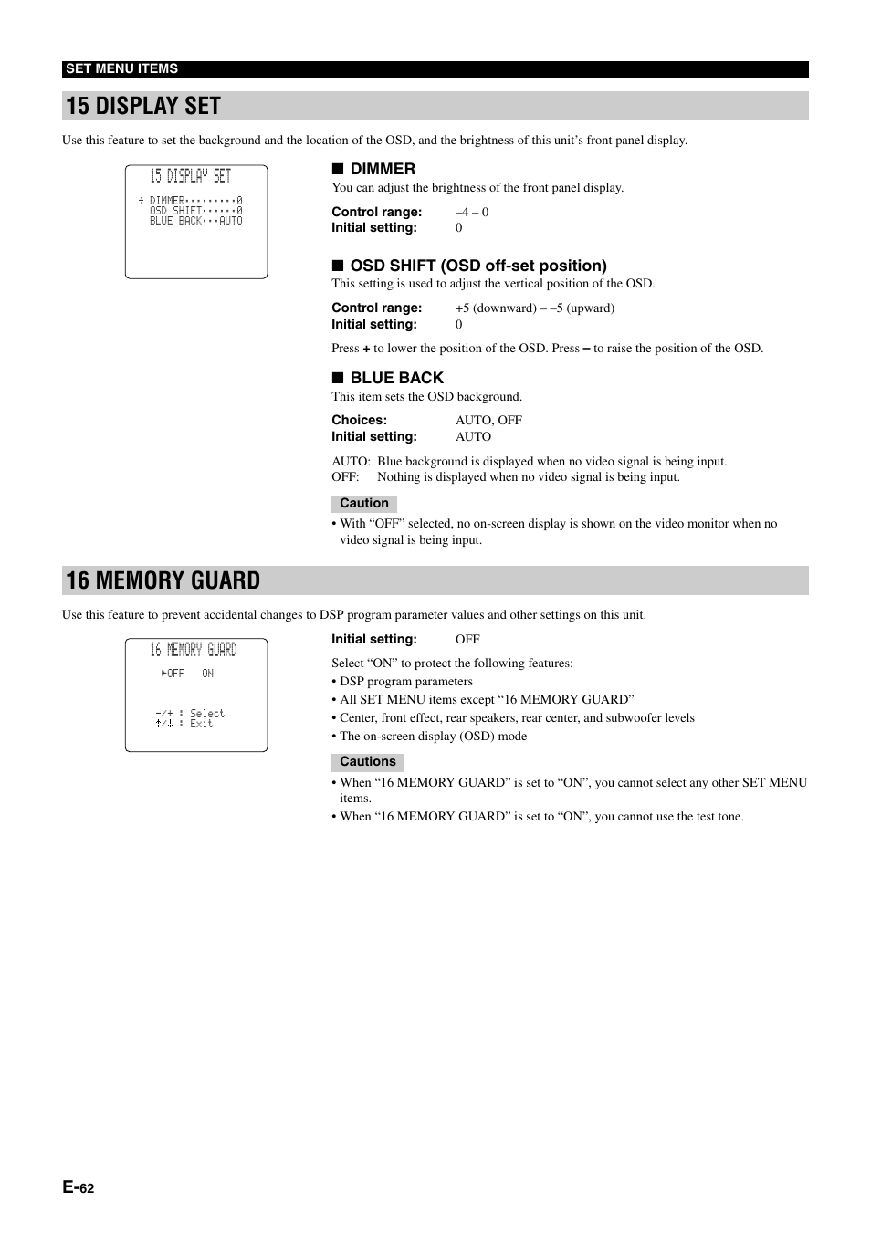 15 display set | Yamaha DSP-AZ1 User Manual | Page 64 / 110