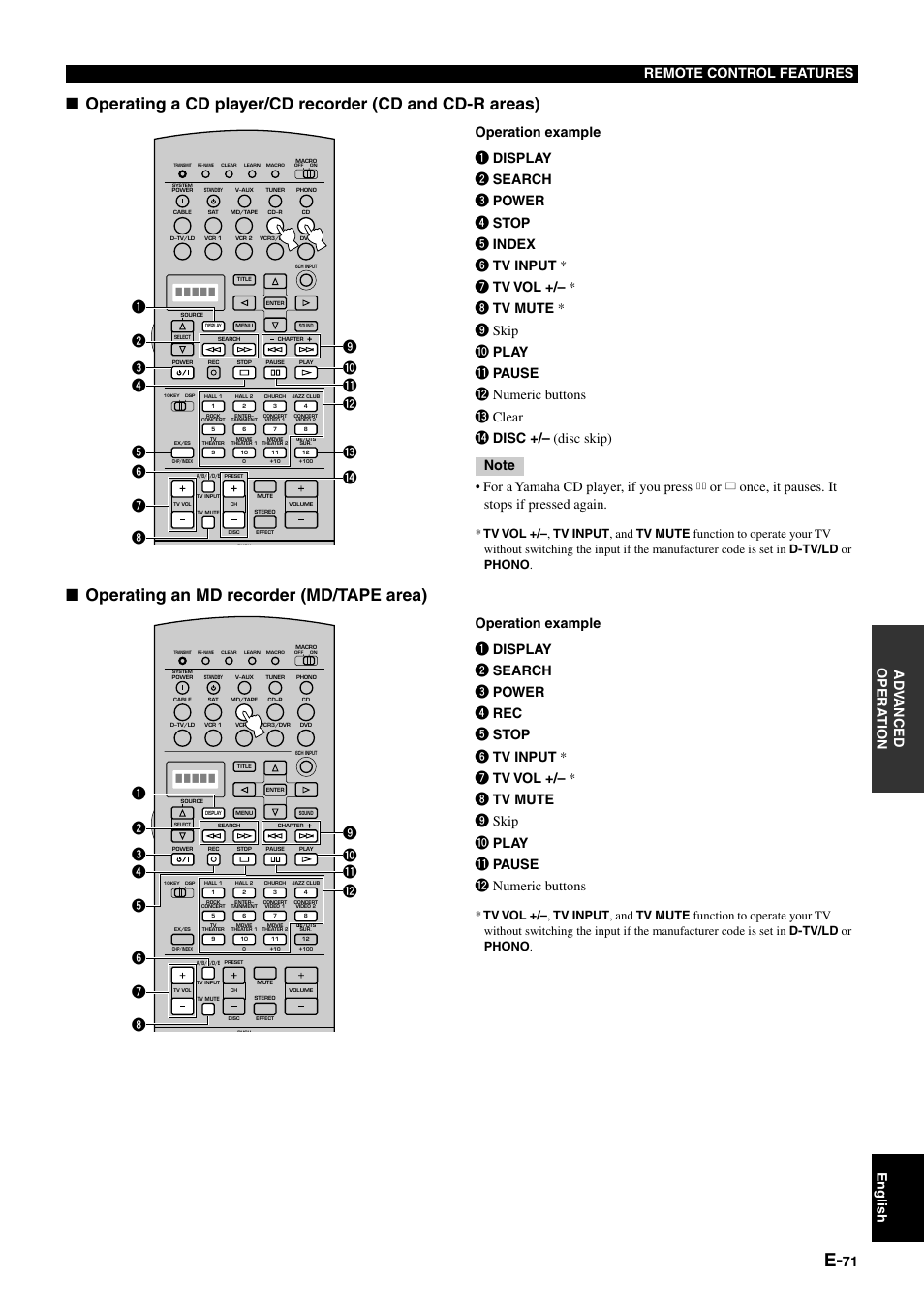 Operating an md recorder (md/tape area) | Yamaha DSP-AZ1 User Manual | Page 73 / 110