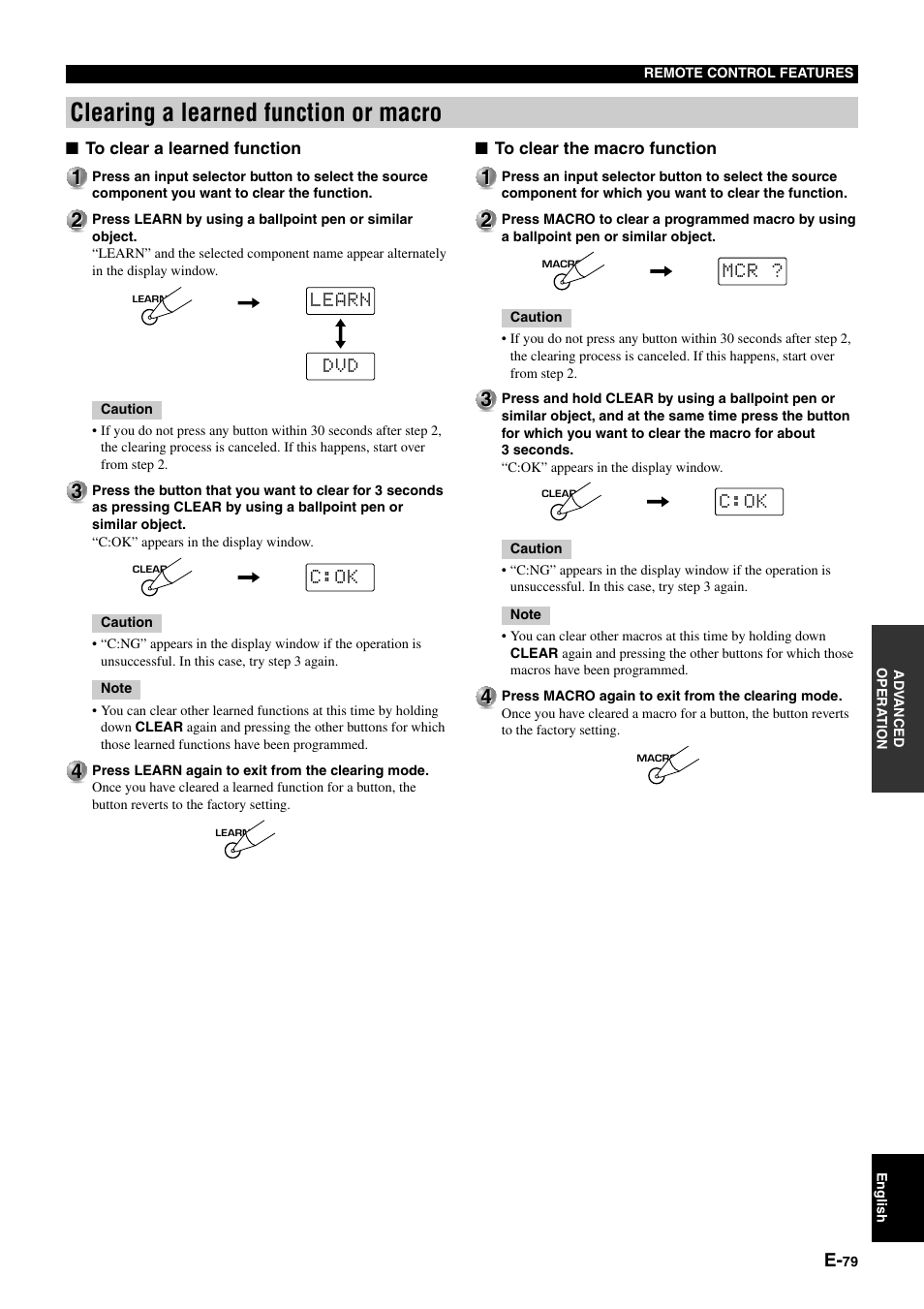 Clearing a learned function or macro | Yamaha DSP-AZ1 User Manual | Page 81 / 110