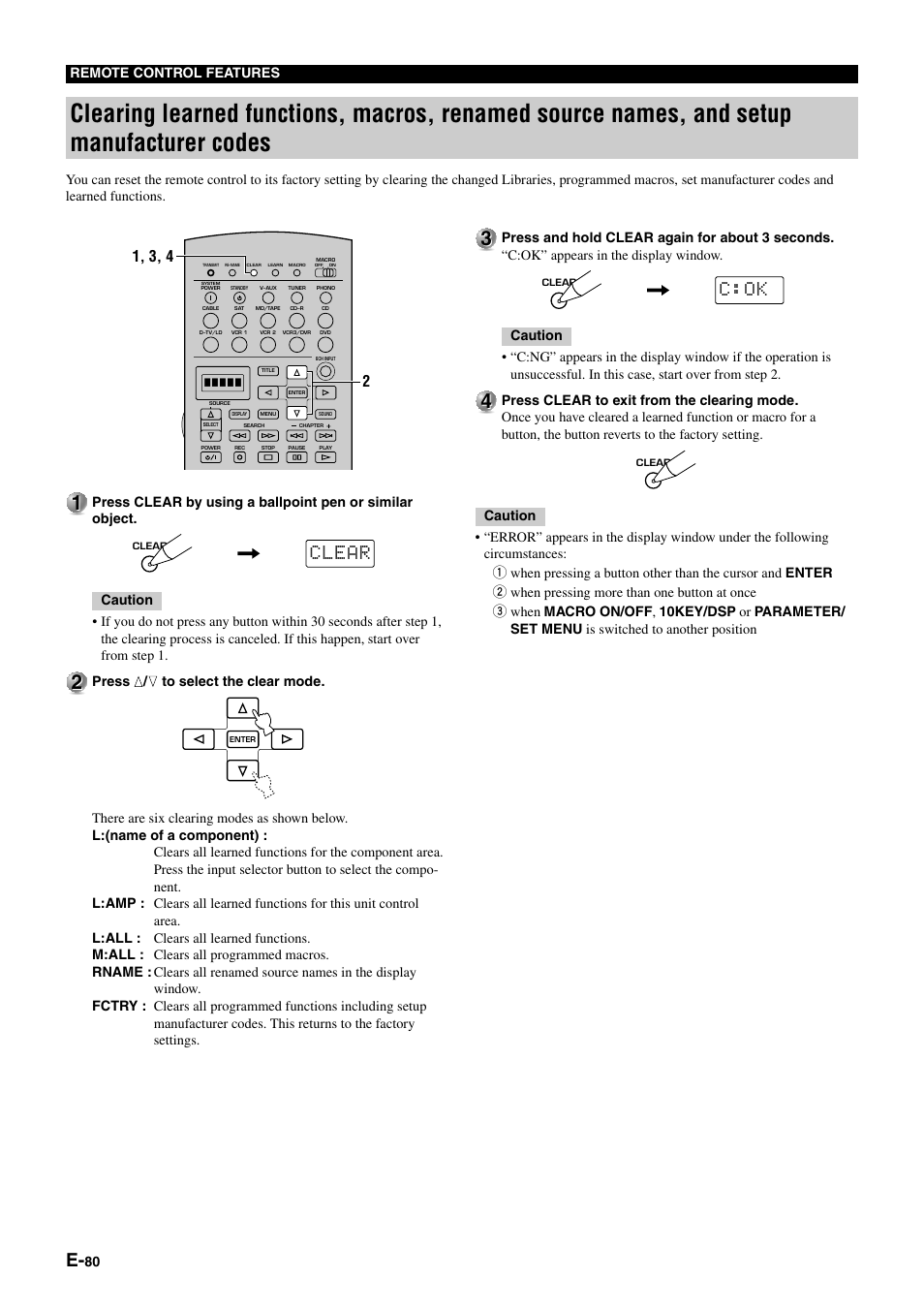 Clear, C:ok, 80 remote control features | Yamaha DSP-AZ1 User Manual | Page 82 / 110