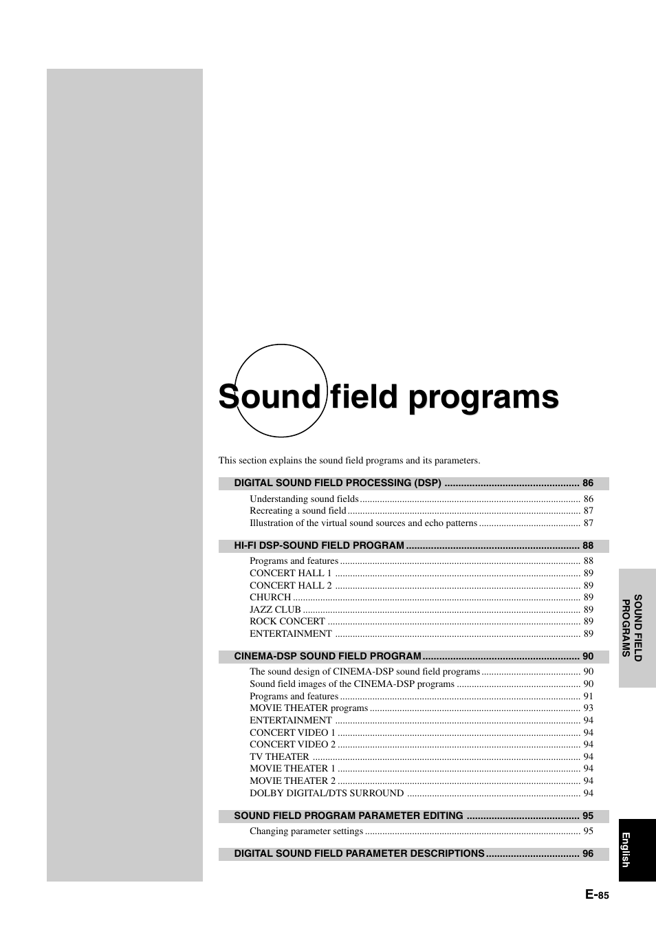 Sound field programs | Yamaha DSP-AZ1 User Manual | Page 87 / 110