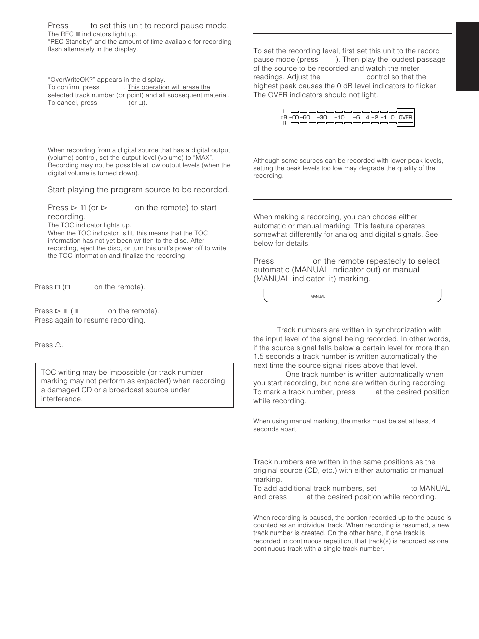 Recording level, Auto marking, English 4 | Yamaha MDX-793 User Manual | Page 15 / 29