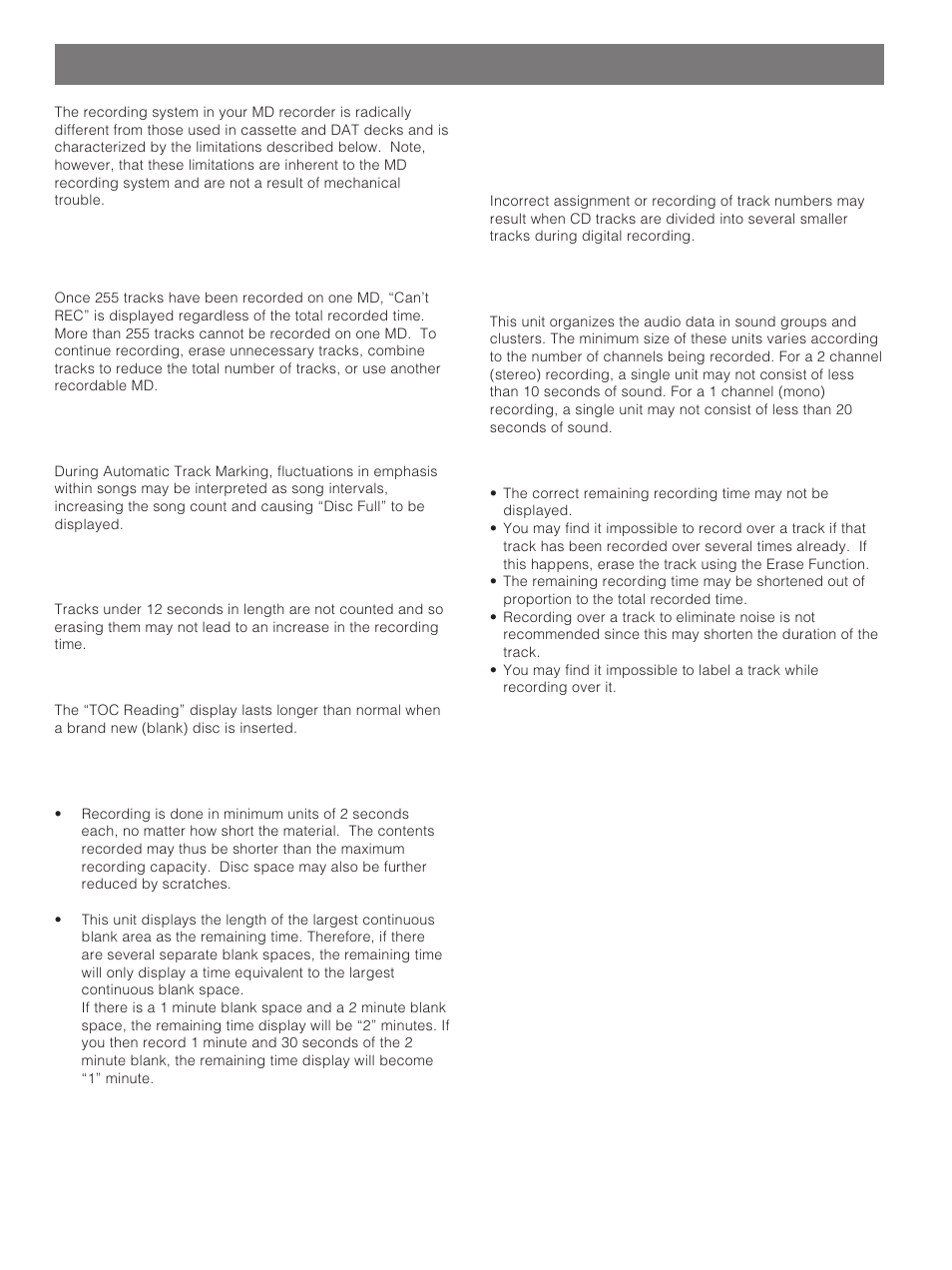 Md system limitations | Yamaha MDX-793 User Manual | Page 24 / 29