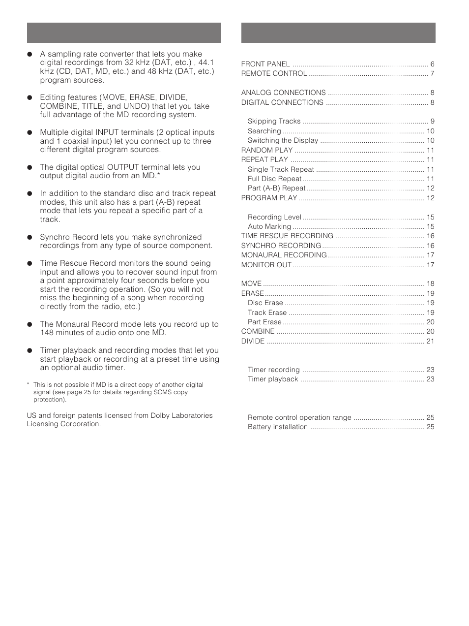 Contents features | Yamaha MDX-793 User Manual | Page 4 / 29