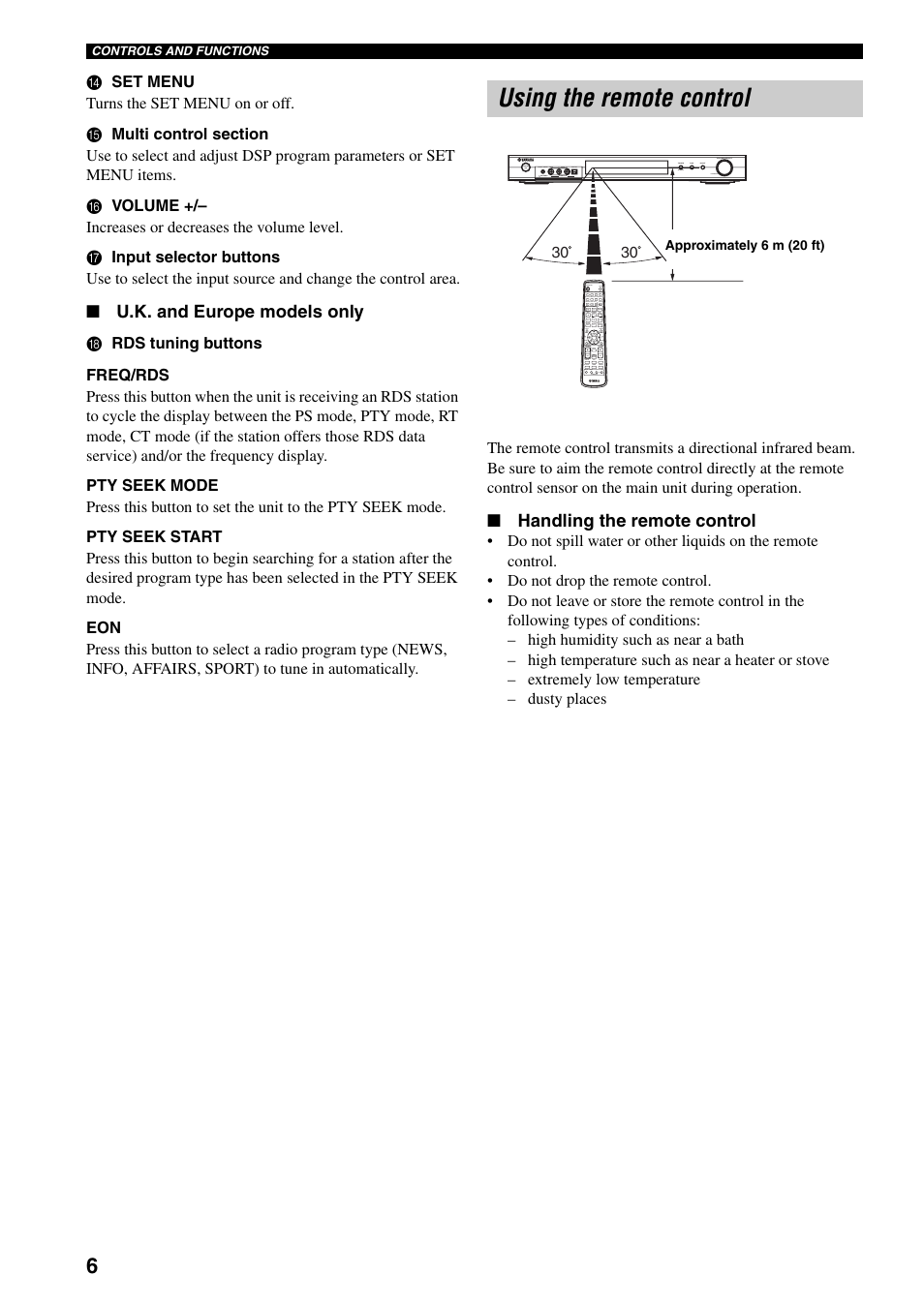 Using the remote control | Yamaha RX-SL80 User Manual | Page 10 / 62