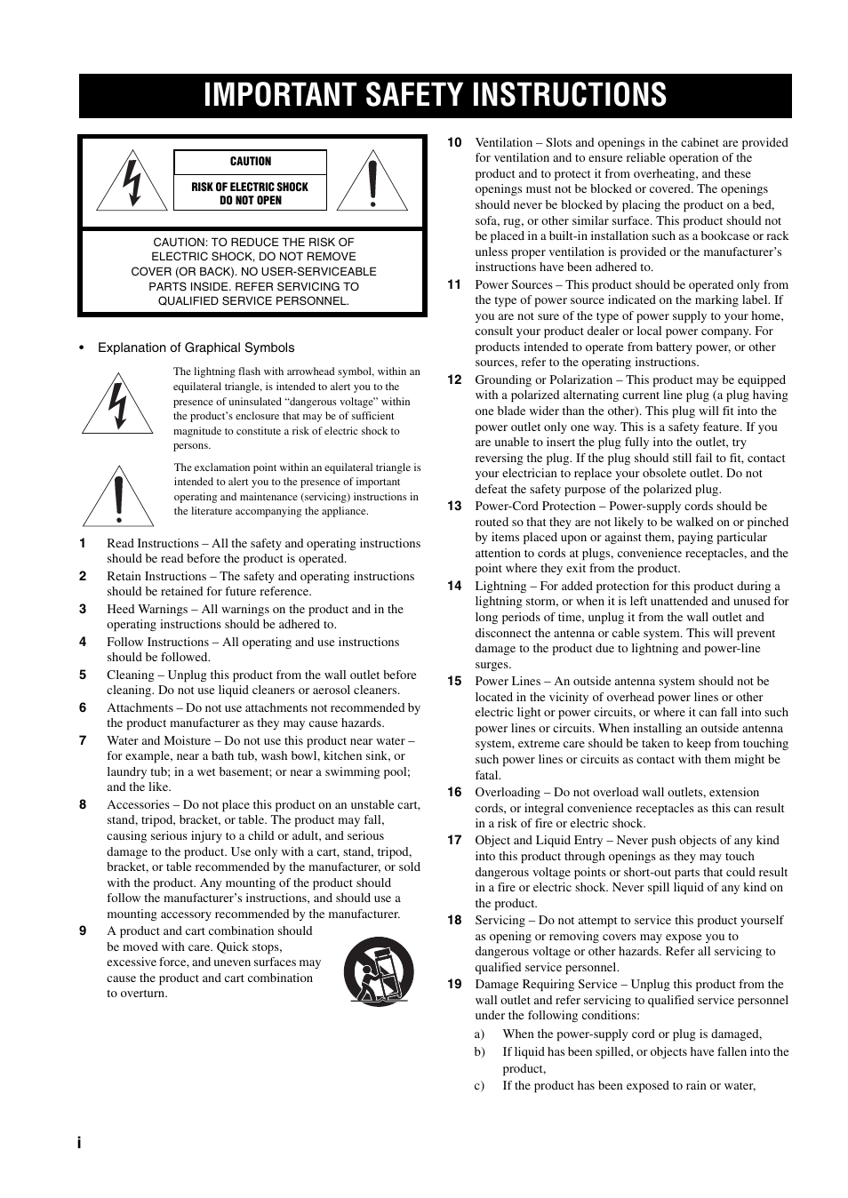 Important safety instructions | Yamaha RX-SL80 User Manual | Page 2 / 62