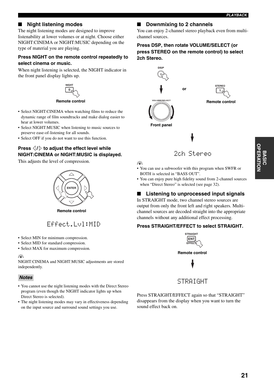 Effect.lvl:mid, 2ch stereo, Straight | Yamaha RX-SL80 User Manual | Page 25 / 62