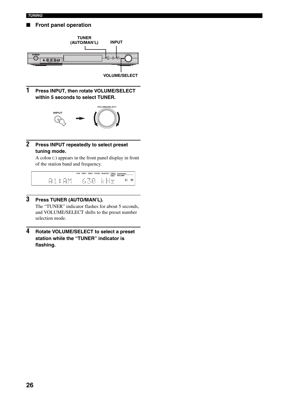 Front panel operation | Yamaha RX-SL80 User Manual | Page 30 / 62