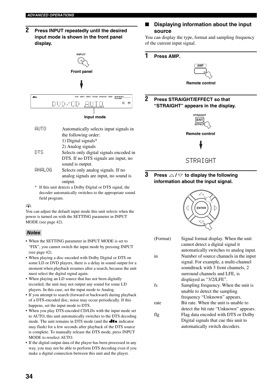 Straight 3, Displaying information about the input source | Yamaha RX-SL80 User Manual | Page 38 / 62