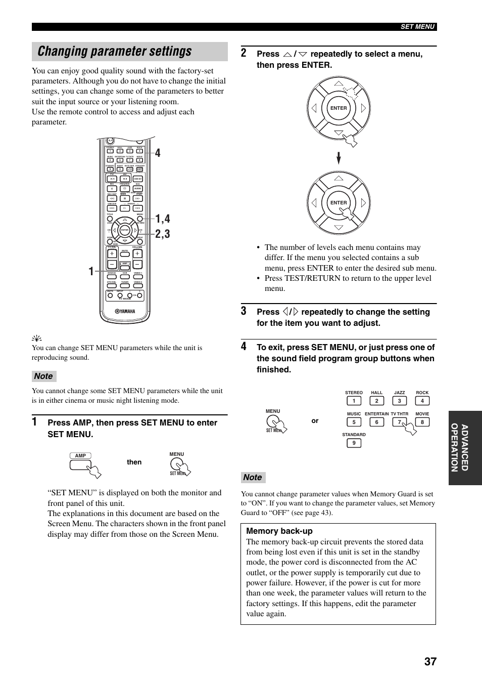 Changing parameter settings, Then | Yamaha RX-SL80 User Manual | Page 41 / 62