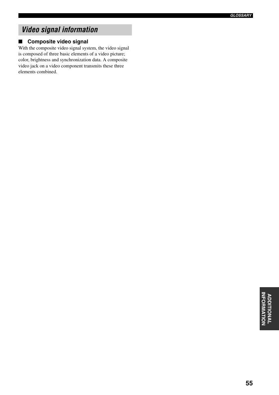 Video signal information | Yamaha RX-SL80 User Manual | Page 59 / 62