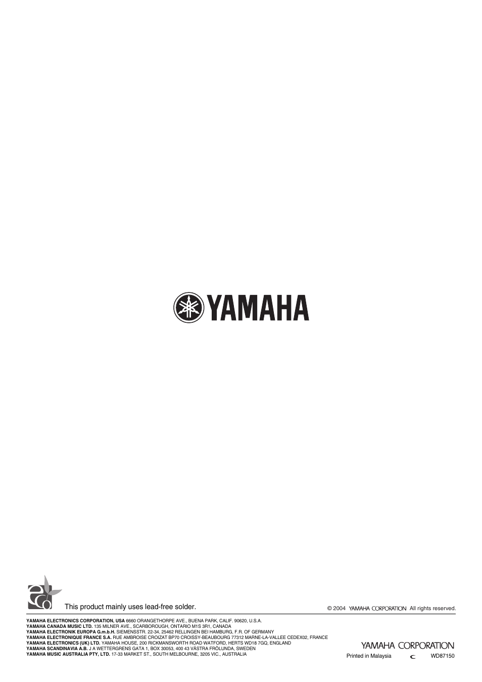 Yamaha RX-SL80 User Manual | Page 62 / 62