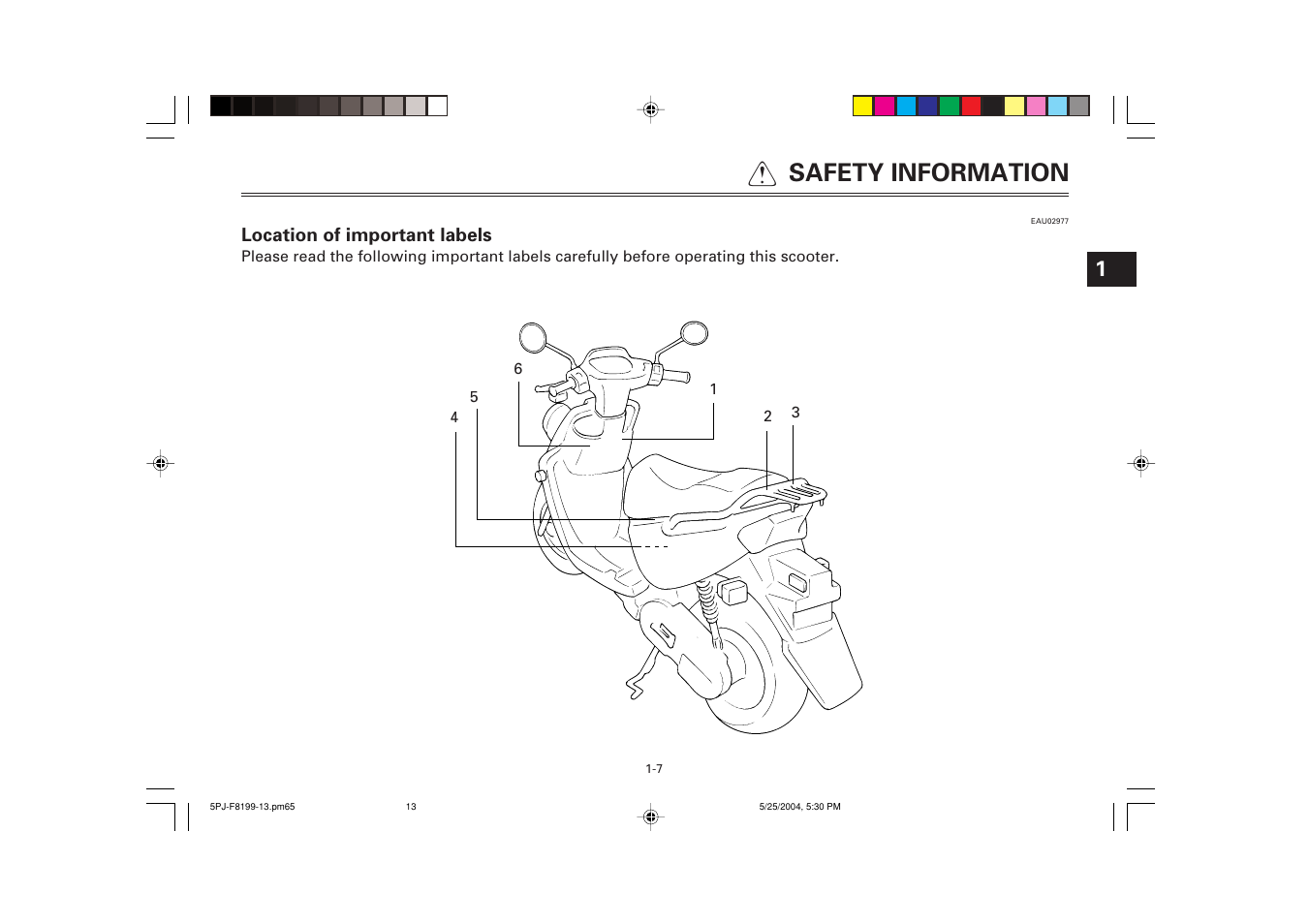 Location of important labels, Q safety information | Yamaha YW50T User Manual | Page 15 / 77