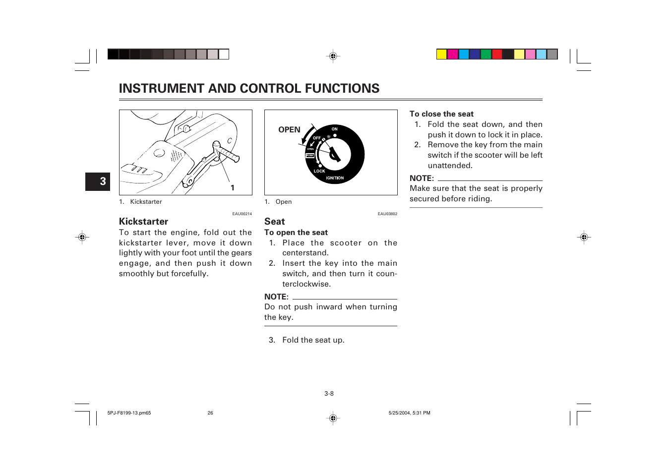 Kickstarter, Instrument and control functions | Yamaha YW50T User Manual | Page 27 / 77