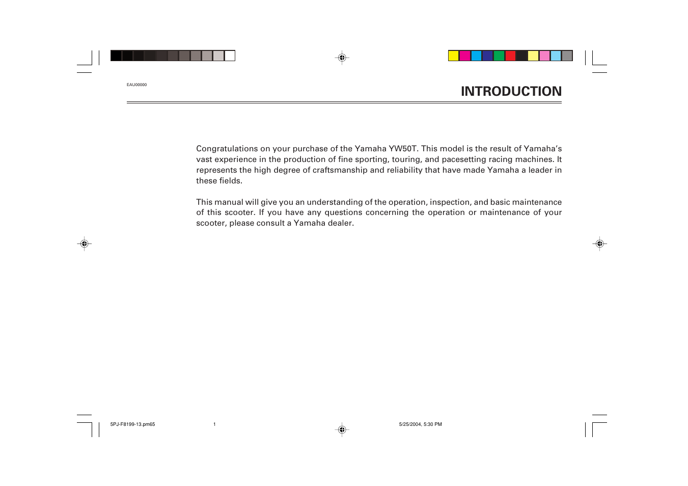 Introduction | Yamaha YW50T User Manual | Page 3 / 77