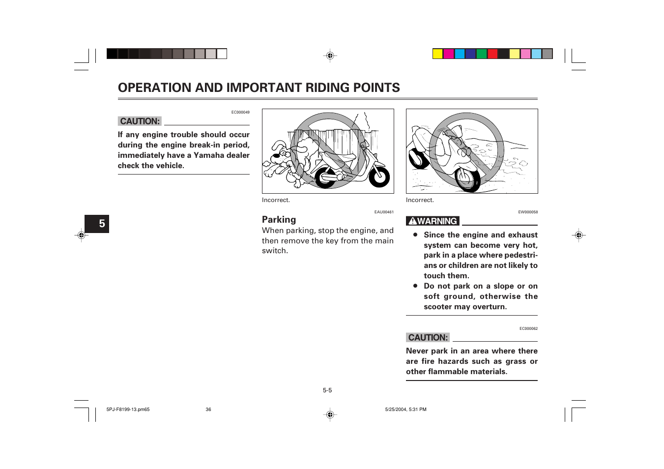 Operation and important riding points | Yamaha YW50T User Manual | Page 37 / 77
