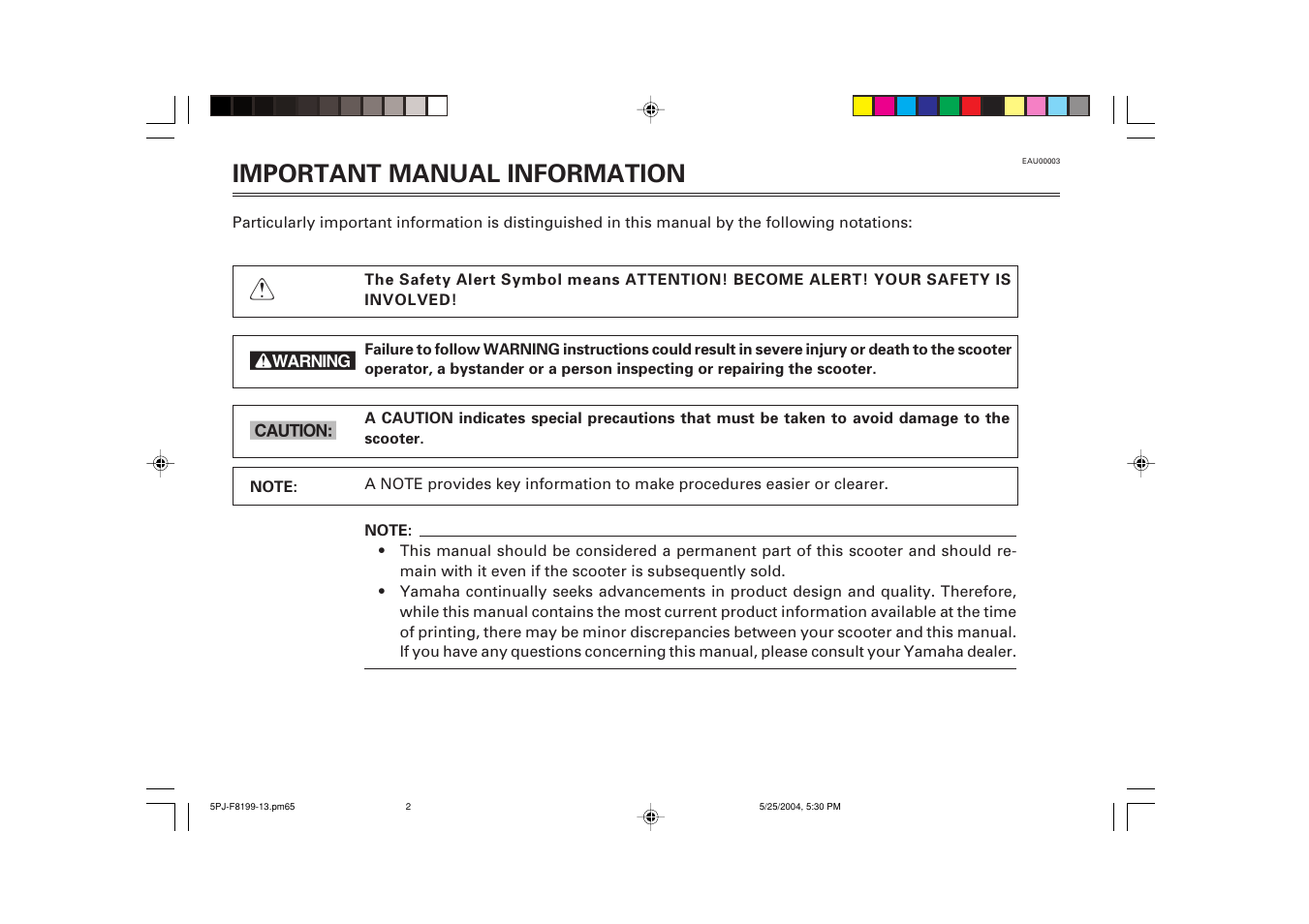 Important manual information | Yamaha YW50T User Manual | Page 4 / 77