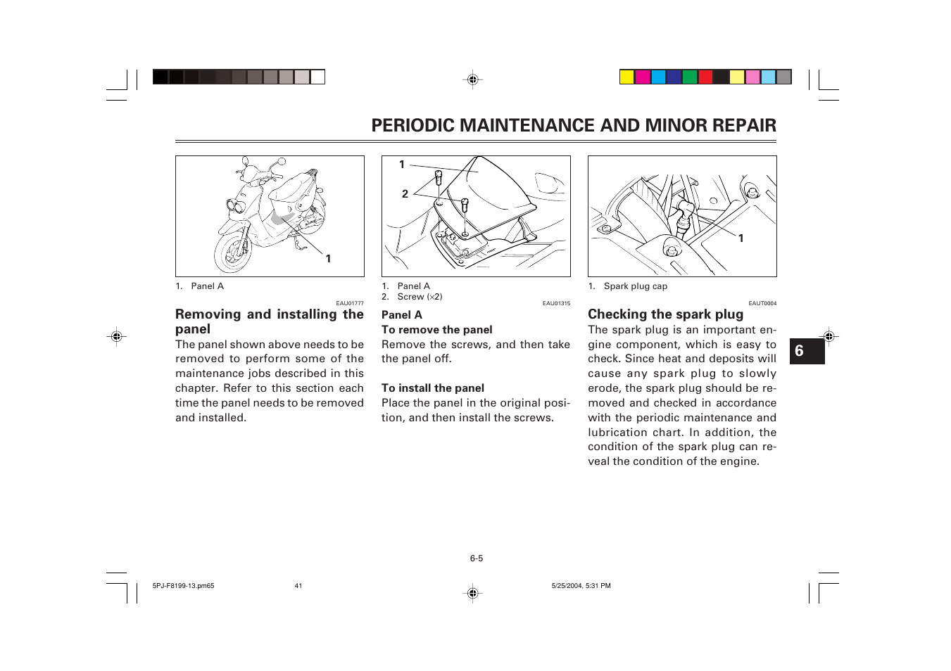 Checking the spark plug, Periodic maintenance and minor repair | Yamaha YW50T User Manual | Page 42 / 77