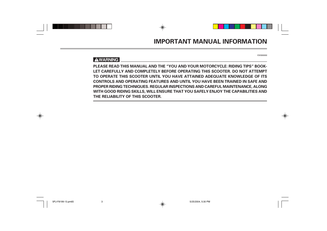 Important manual information | Yamaha YW50T User Manual | Page 5 / 77