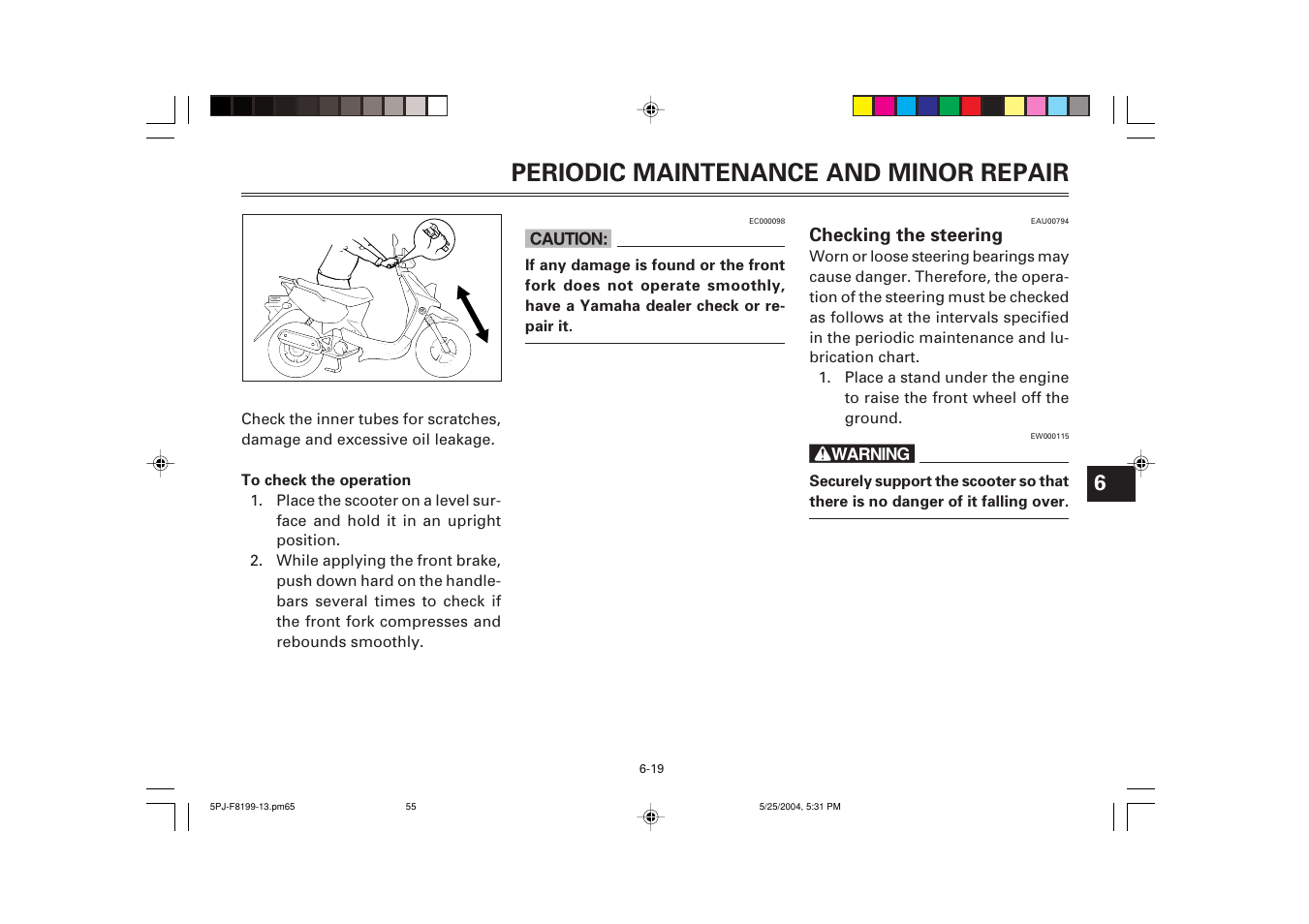 Checking the steering, Periodic maintenance and minor repair | Yamaha YW50T User Manual | Page 56 / 77