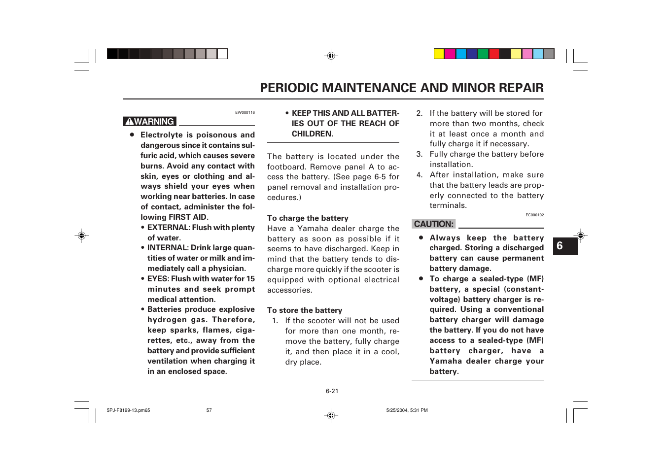 Periodic maintenance and minor repair | Yamaha YW50T User Manual | Page 58 / 77