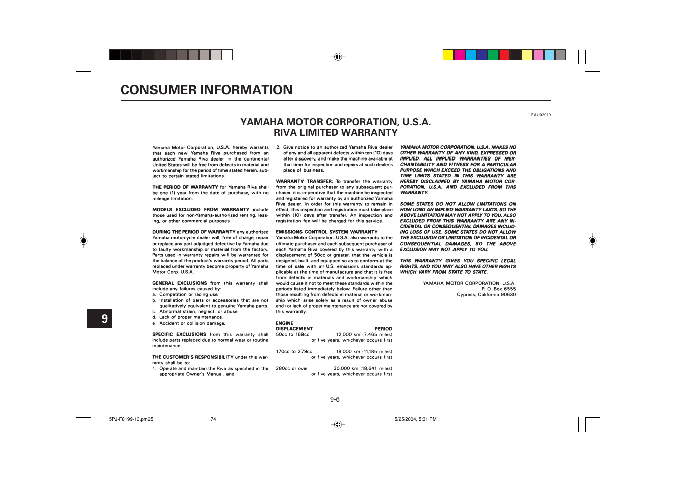 Consumer information | Yamaha YW50T User Manual | Page 73 / 77