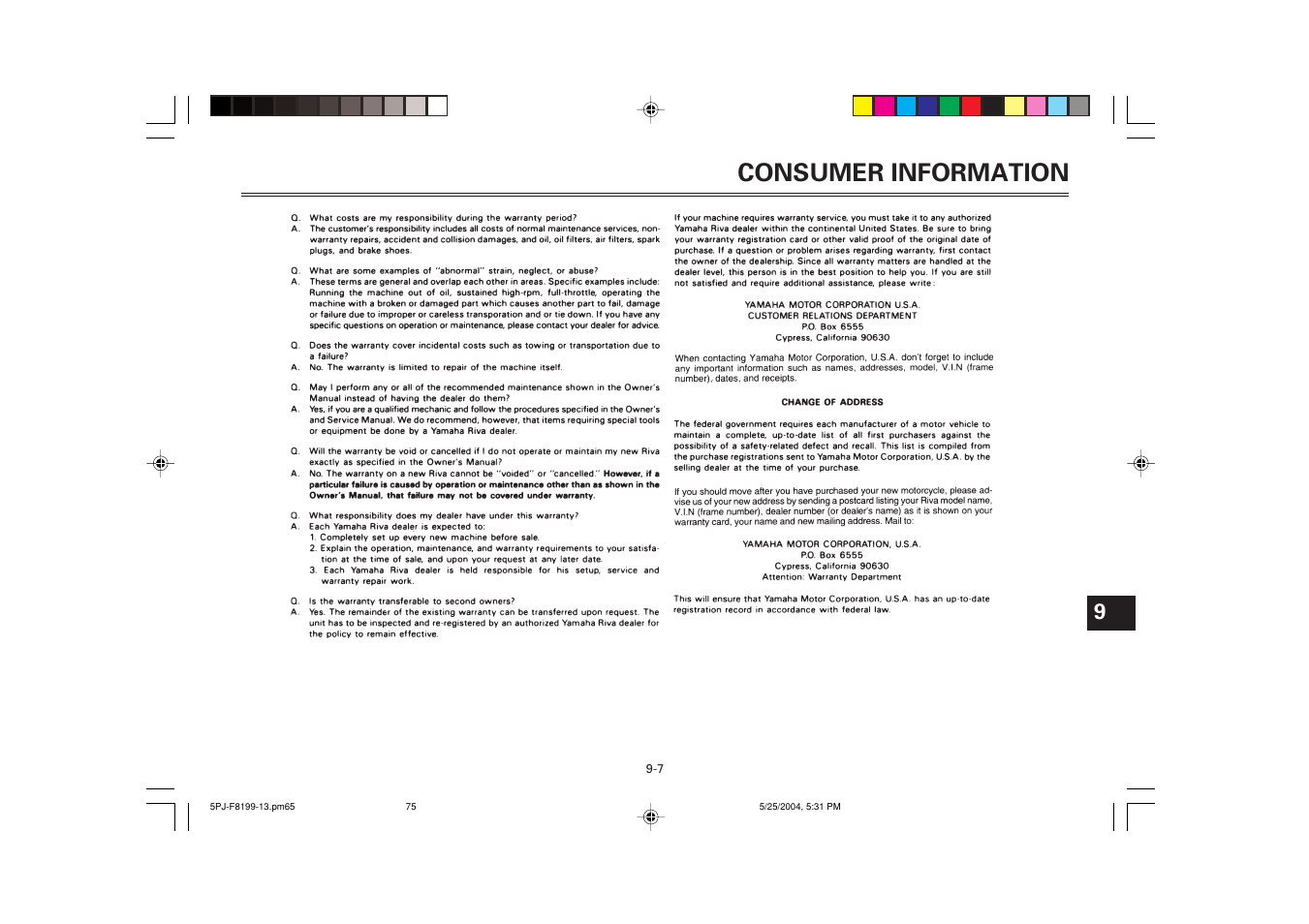 Consumer information | Yamaha YW50T User Manual | Page 74 / 77