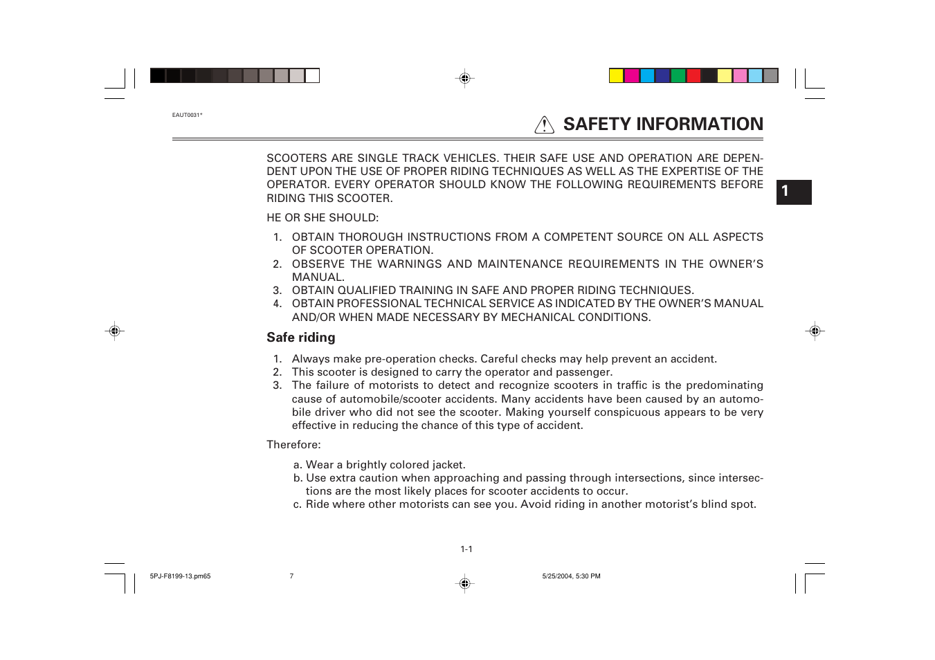 Safety information, Q safety information | Yamaha YW50T User Manual | Page 9 / 77