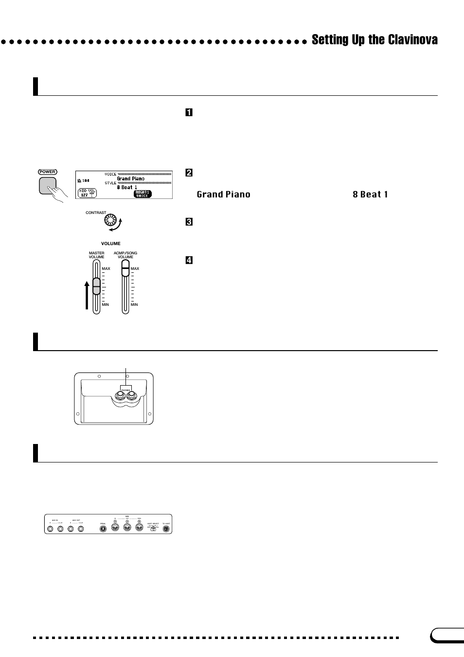 Turning the power on and off, Headphones, Other connections | Setting up the clavinova | Yamaha CVP-103M  EN User Manual | Page 11 / 178