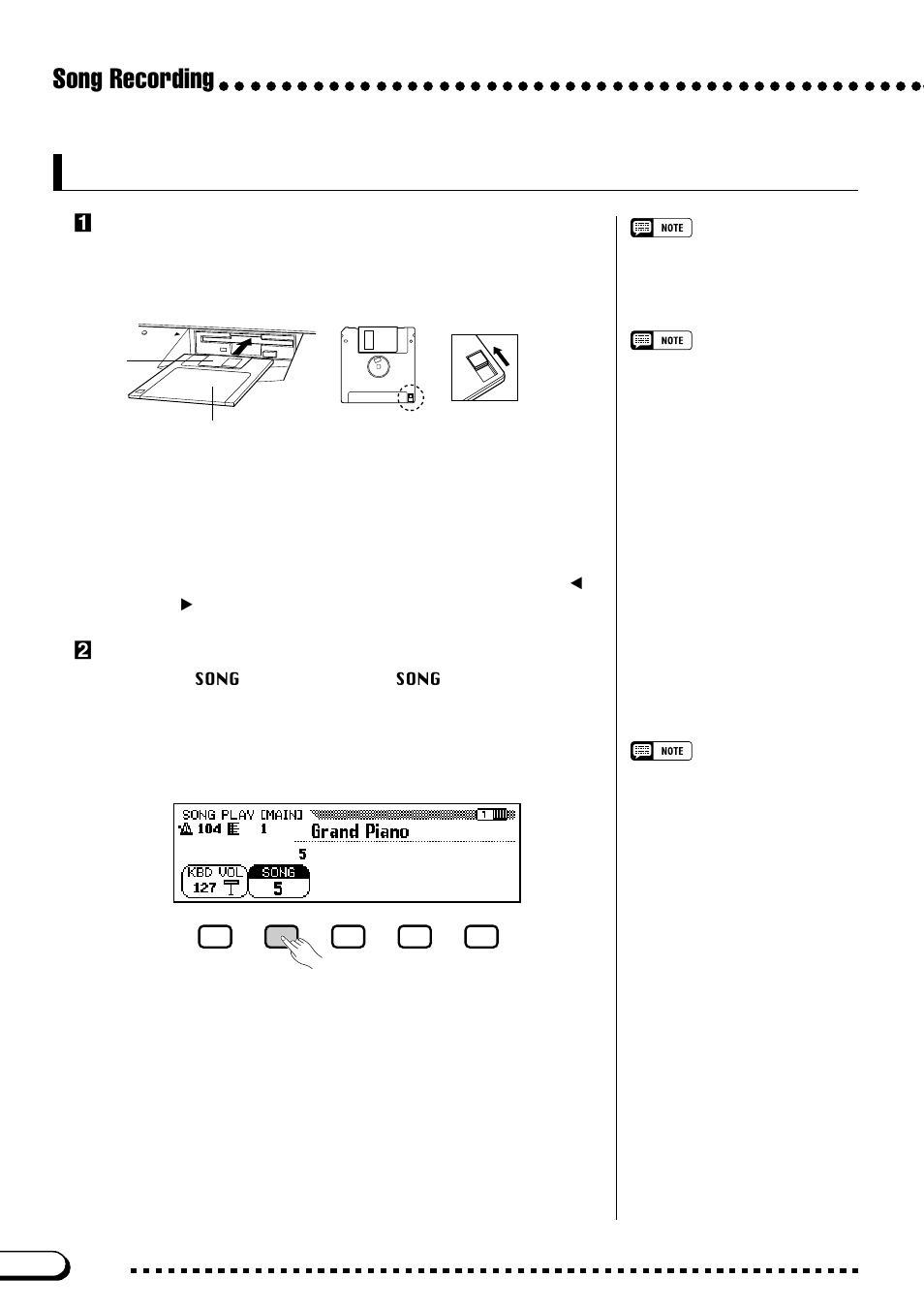 Quick recording, Song recording, Zinsert a formatted disk | Xselect the song number to be recorded | Yamaha CVP-103M  EN User Manual | Page 112 / 178