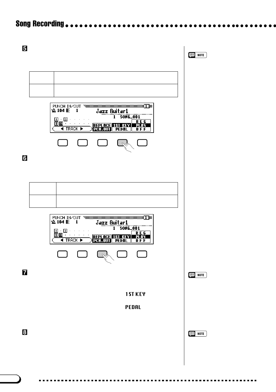 Song recording, Bselect the punch-in mode, Nselect the punch-out mode | Mstart playback and recording, Stop recording | Yamaha CVP-103M  EN User Manual | Page 120 / 178