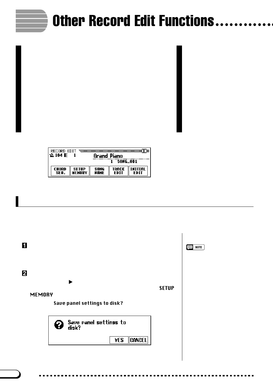 Other record edit functions, Setup memory | Yamaha CVP-103M  EN User Manual | Page 126 / 178