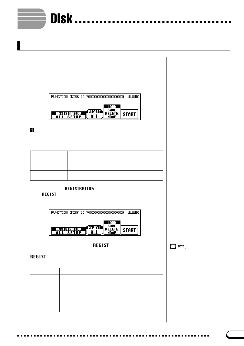 Disk, Function [disk 1] display — page 4, Registration & setup files | Yamaha CVP-103M  EN User Manual | Page 139 / 178
