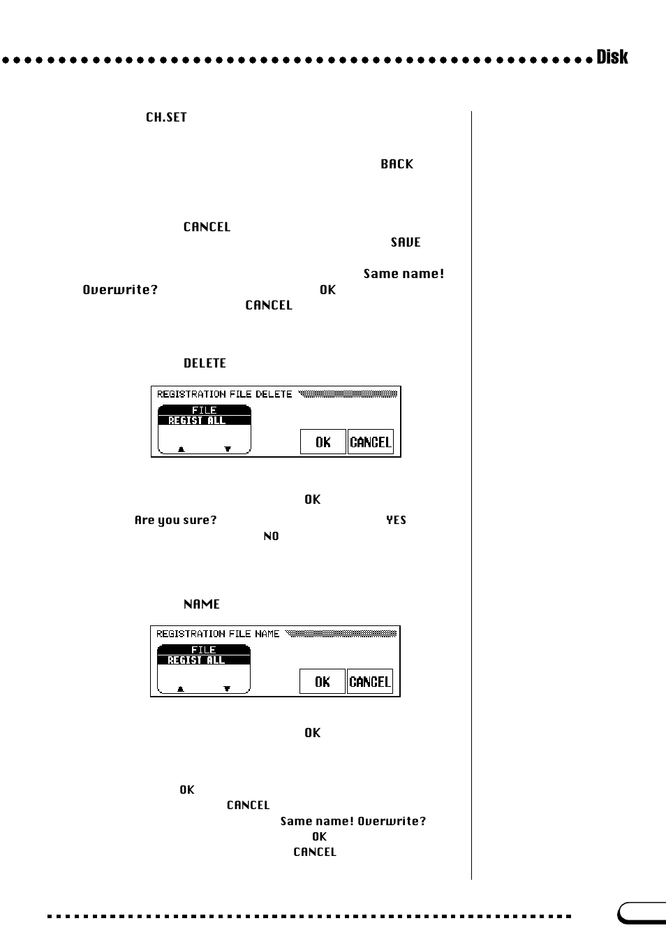 Disk, Delete, Name | Yamaha CVP-103M  EN User Manual | Page 141 / 178