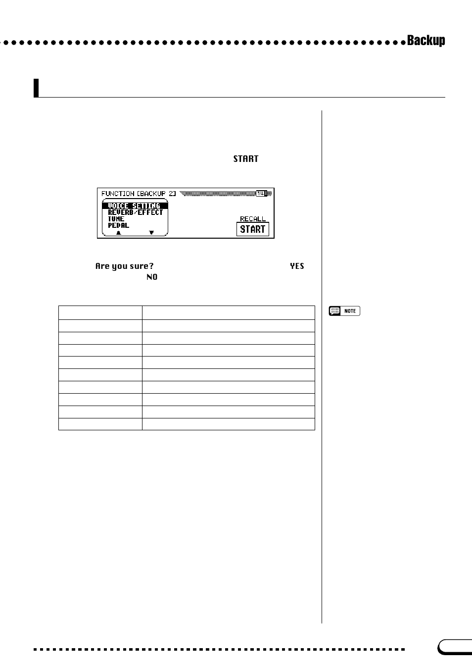 Function [backup 2] display — page 14, Backup, Recall | Yamaha CVP-103M  EN User Manual | Page 153 / 178