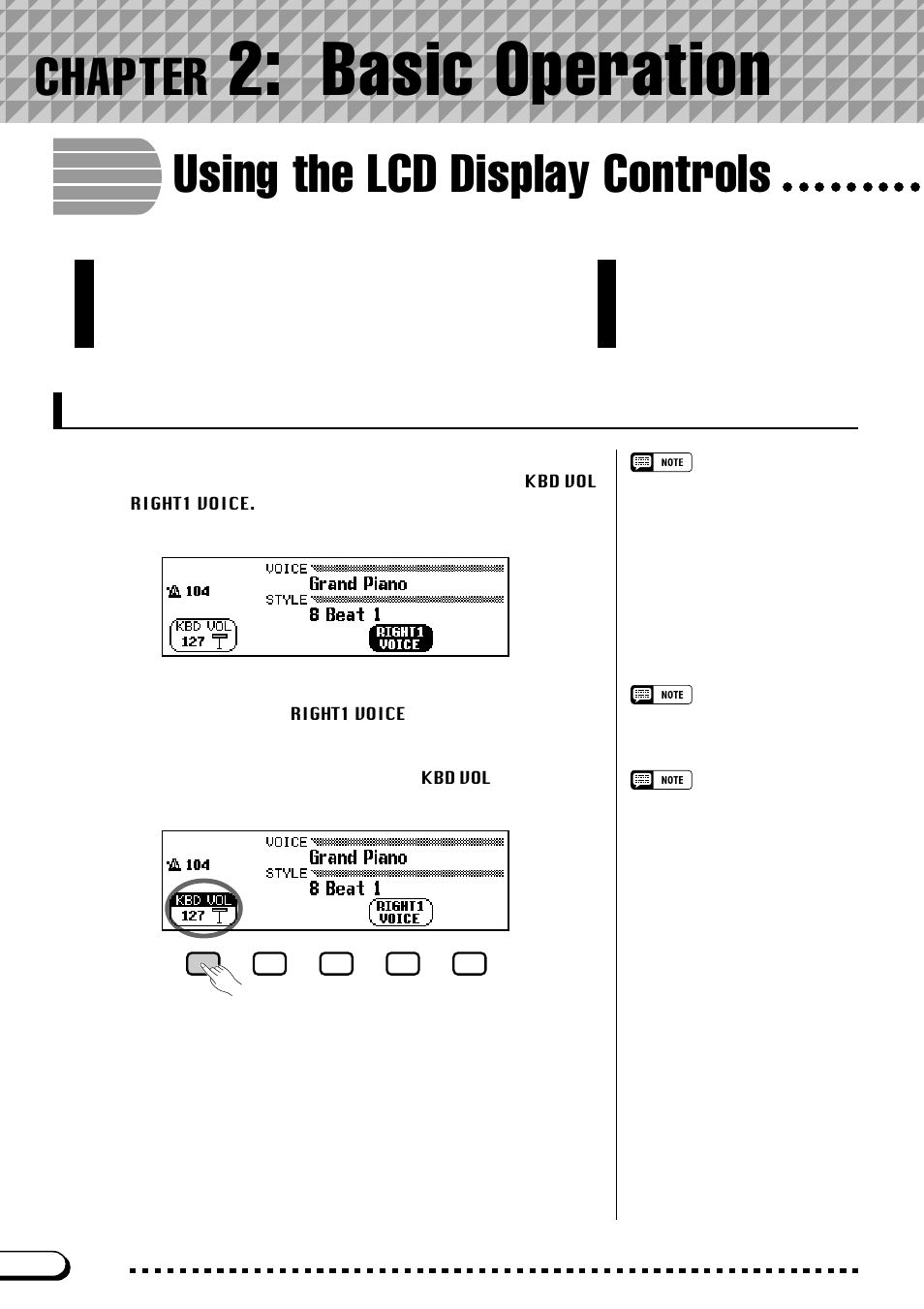 Chapter 2: basic operation, Using the lcd display controls, Selecting a function | Chapter 2, Basic operation, Chapter | Yamaha CVP-103M  EN User Manual | Page 16 / 178